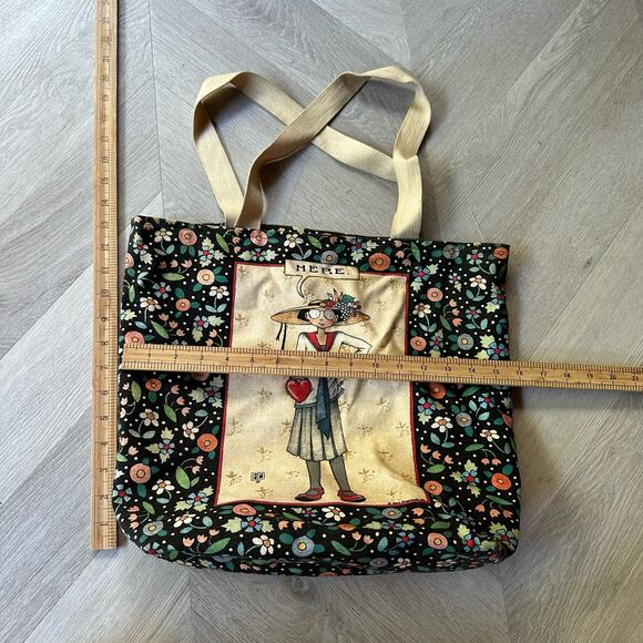 Mary Engelbreit Cloth Girl Heart Here Floral Tote Bag Shopping Sack Vintage - Picture 8 of 9